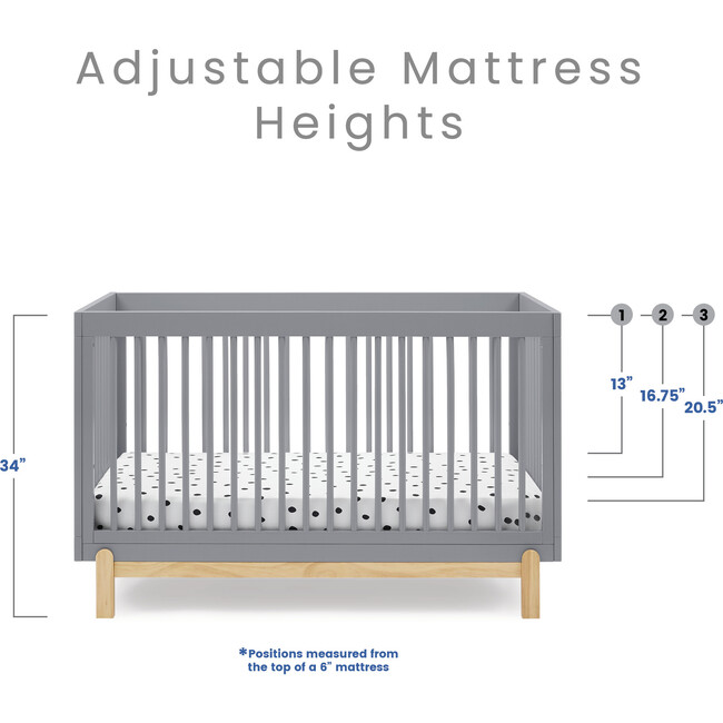 Poppy 4-in-1 Convertible Crib, Grey /Natural - Cribs - 6