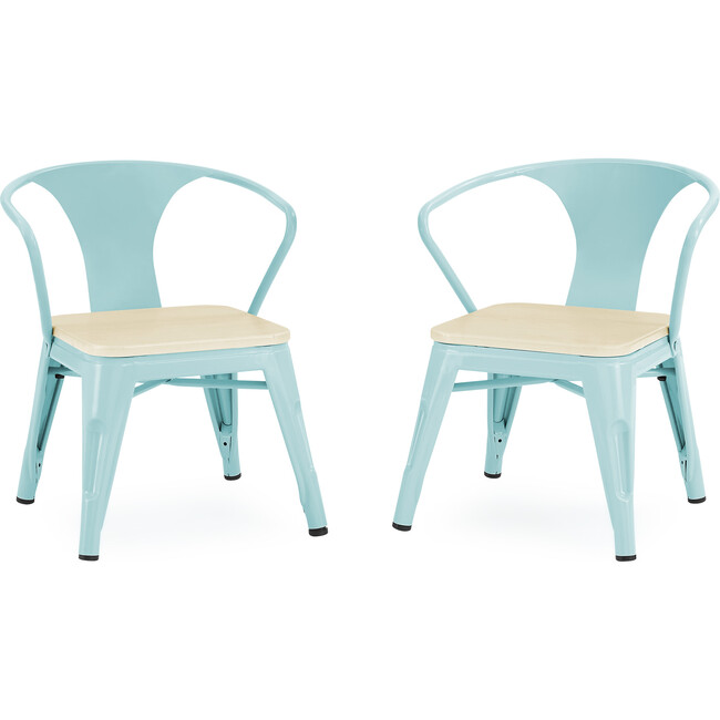 Set of 2 Bistro Chairs, Eggshell Metal/Natural Birch
