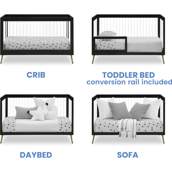 Sloane 4-in-1 Acrylic Convertible Crib Set, Black/Melted Bronze - Cribs - 4