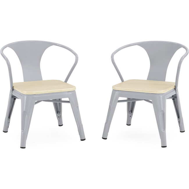 Set of 2 Bistro Chairs, Grey Metal/Natural Birch