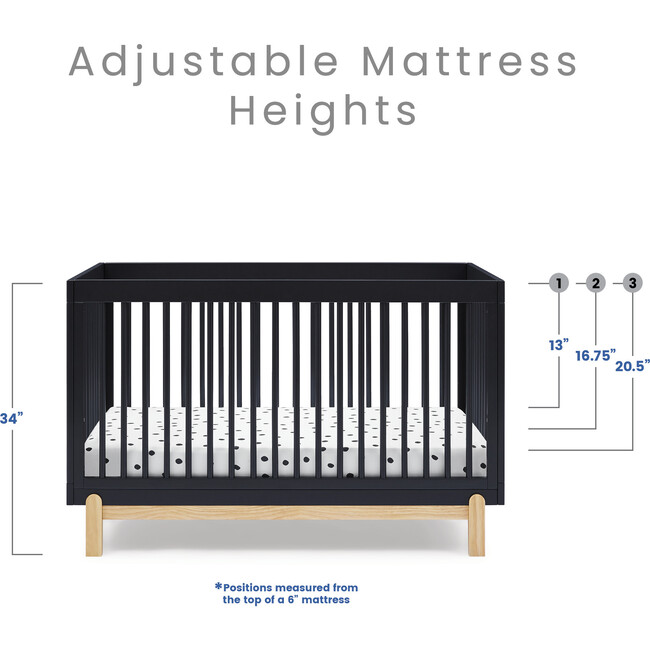 Poppy 4-in-1 Convertible Crib, Midnight Grey/Natural - Cribs - 6