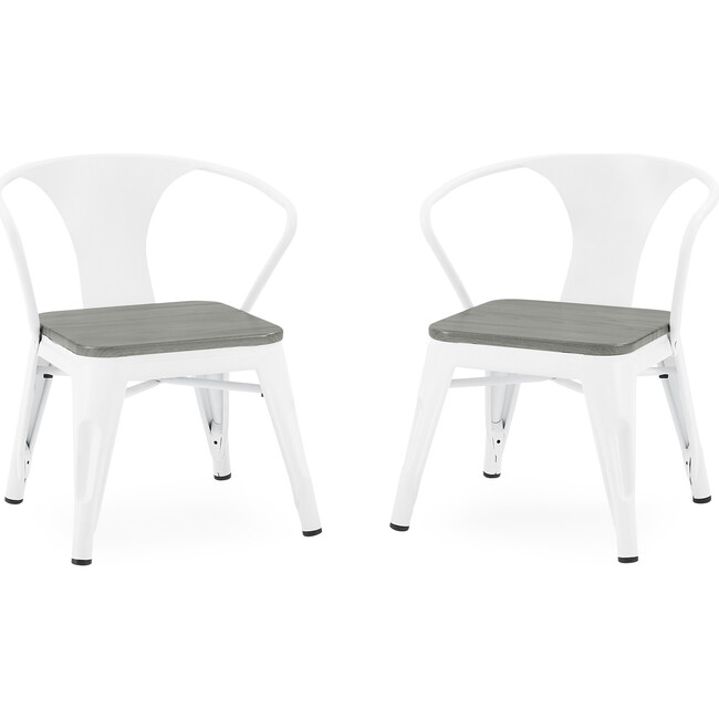 Set of 2 Bistro Chairs, White Metal/Grey Barnboard