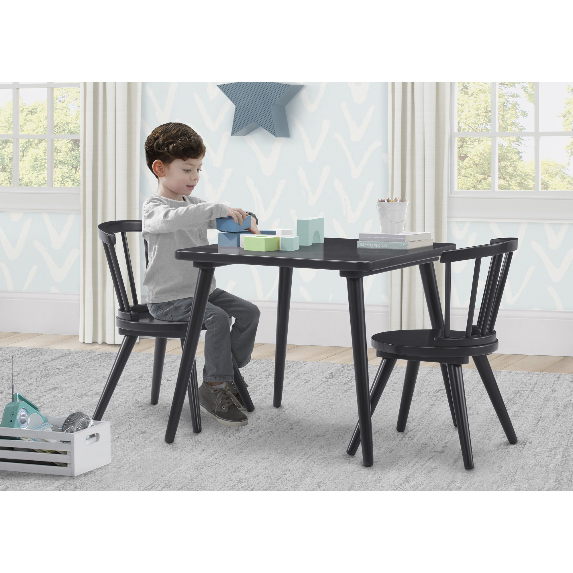 Windsor Kids Wood Table Chair Set Midnight Grey Delta Children Play Tables Desks Maisonette