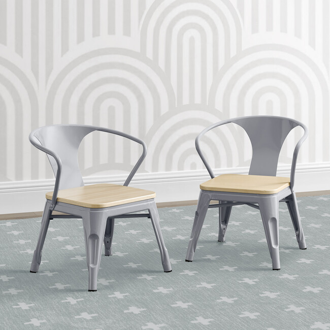 Set of 2 Bistro Chairs, Grey Metal/Natural Birch - Kids Seating - 2