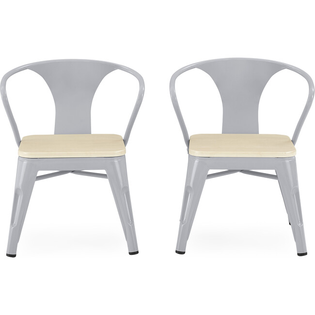 Set of 2 Bistro Chairs, Grey Metal/Natural Birch - Kids Seating - 3