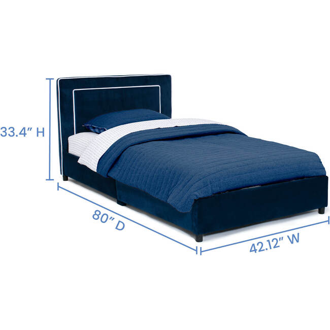 Upholstered Twin Bed, Blue - Beds - 5