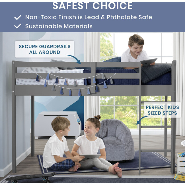 Twin Guardrail & Ladder Loft Bed, Charcoal - Beds - 3