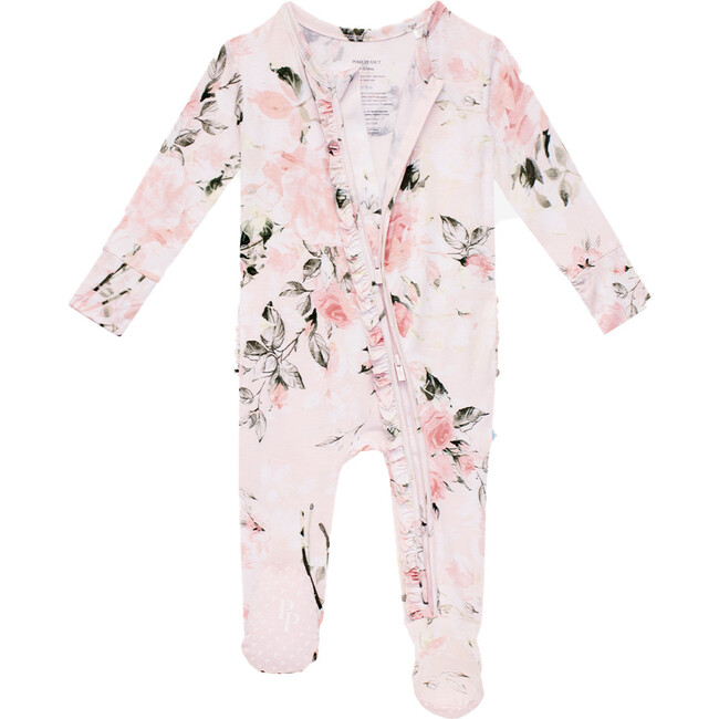 Footie Ruffled Zippered One Piece, Vintage Pink Rose - Onesies - 2