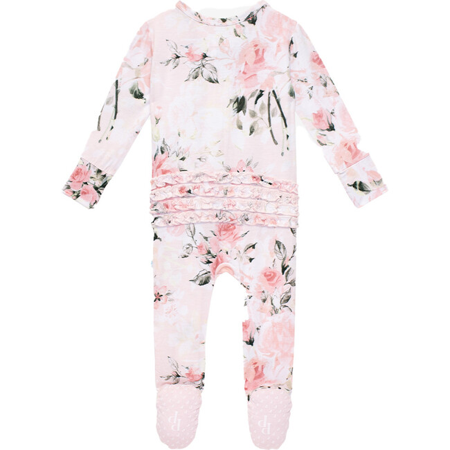 Footie Ruffled Zippered One Piece, Vintage Pink Rose - Onesies - 3