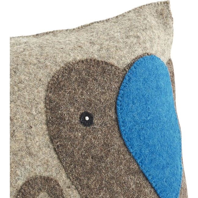 Hand Felted Wool Cushion Cover, Blue Elephant - Decorative Pillows - 3