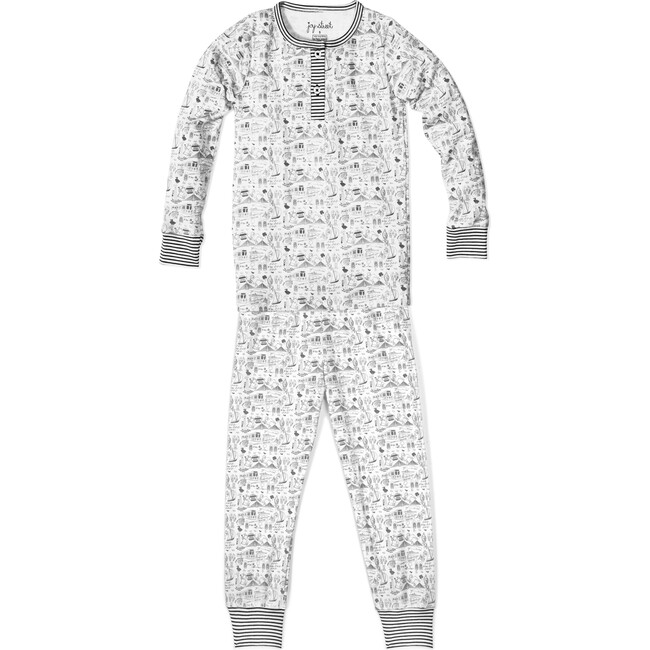 Boston Henley Pajama Set, Gray Navy Stripe