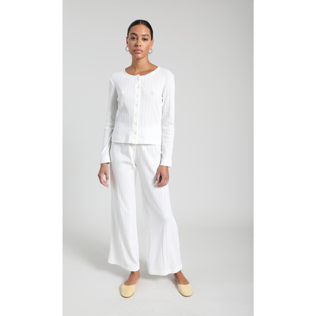 Women's Pointelle Classic Crew Cardigan, White - Cardigans - 3