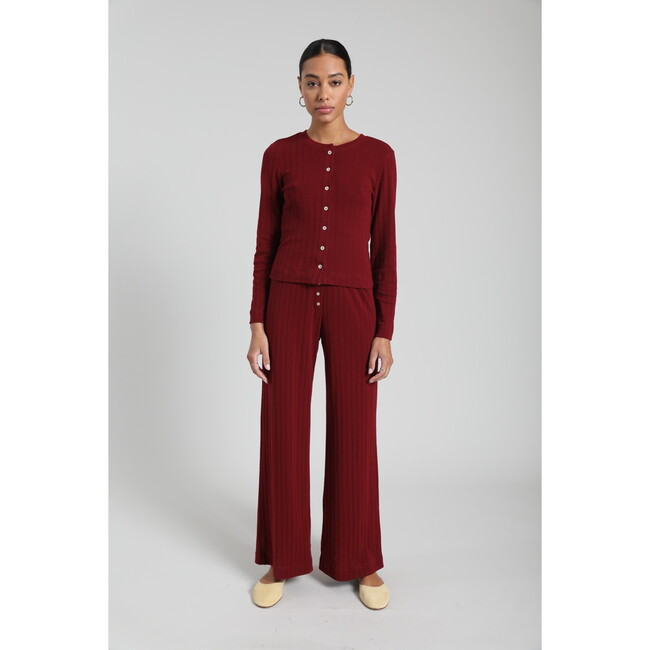 Women's Pointelle Classic Crew Cardigan, Bordeaux - Cardigans - 3