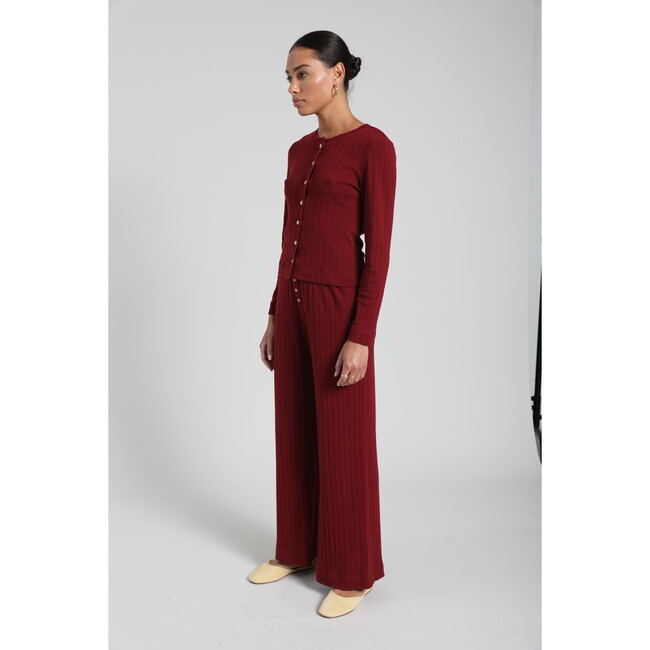 Women's Pointelle Classic Crew Cardigan, Bordeaux - Cardigans - 4