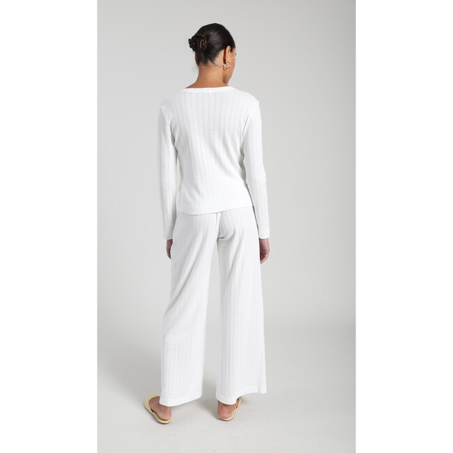 Women's Pointelle Classic Crew Cardigan, White - Cardigans - 6