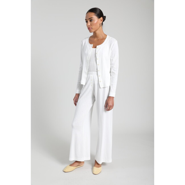 Women's Pointelle Classic Crew Cardigan, White - Cardigans - 8