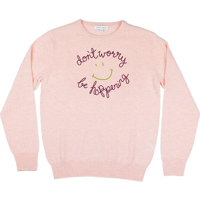 Women's Don't Worry Be Happening Cashmere Sweater, Pink