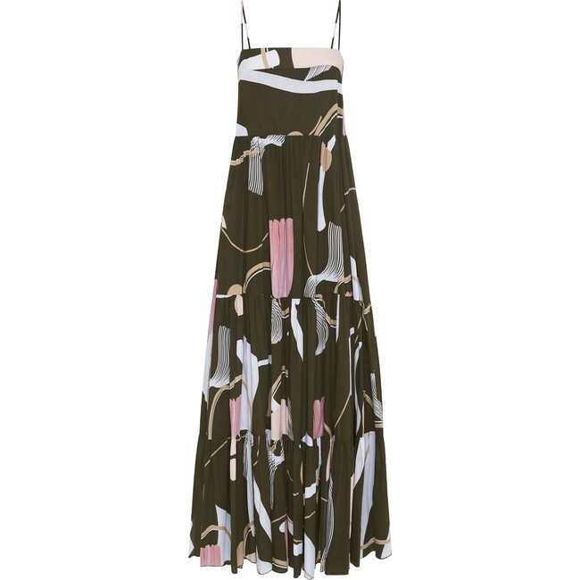 Women's Violet Tiered Dress, Olive Arcadian Oasis Print
