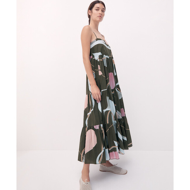 Women's Violet Tiered Dress, Olive Arcadian Oasis Print - Dresses - 3