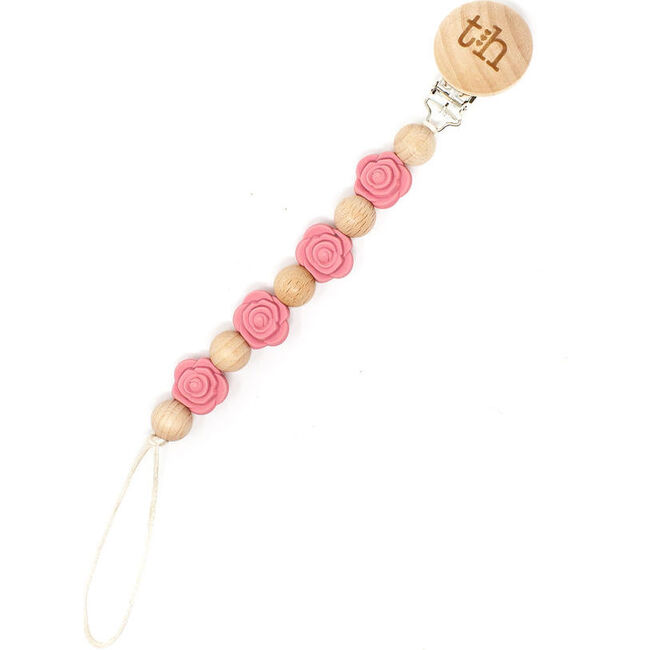 Grande Rosette Pacifier & Toy Clip, Dusty Rose