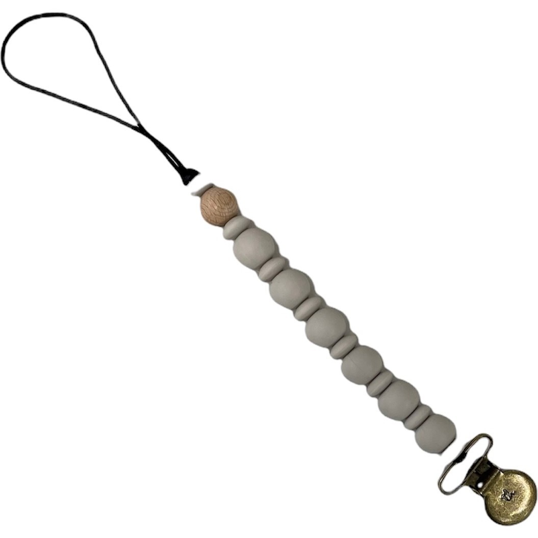 Grande Eden Pacifier & Toy Clip, Taupe - Pacifiers - 1