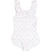 Shell Block Print Ruffle Collar One Piece, White and Pink - One Pieces - 1 - thumbnail