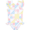 *Exclusive* Girl's Ruffle Sleeve Rashguard One Piece, Patchwork - One Pieces - 1 - thumbnail
