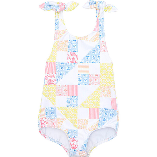 *Exclusive* Girl's Tie Knot One Piece, Patchwork - One Pieces - 1