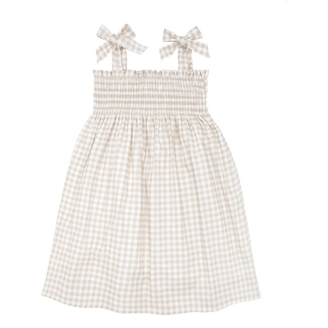 Girls Tan Gingham Smocked Dress - Dresses - 1