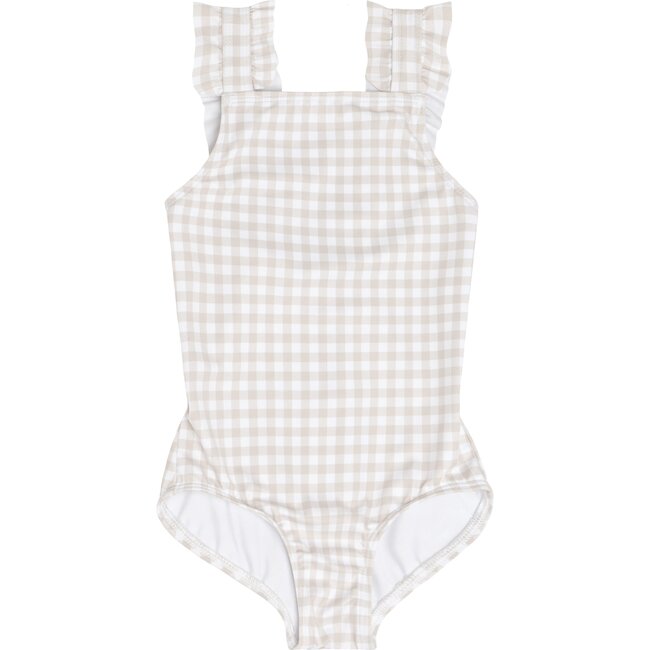 Tan Gingham Ruffle Strap One Piece - Minnow Swim | Maisonette