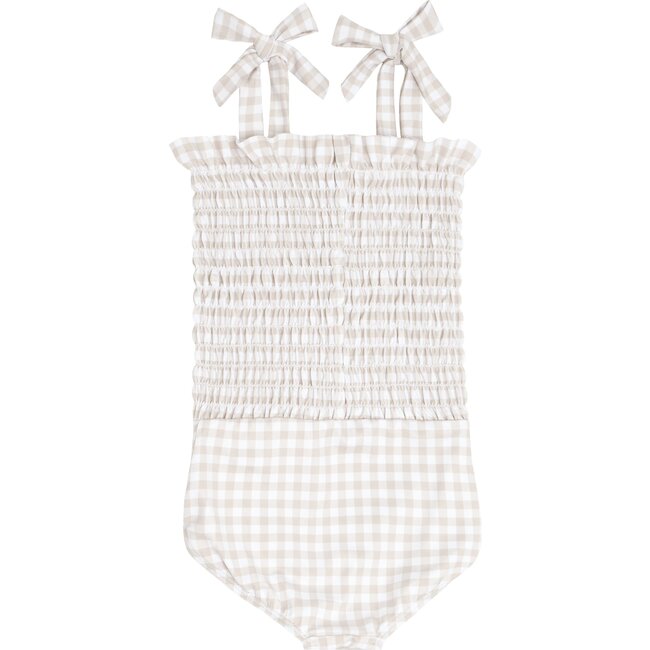 Tan Gingham Smocked One Piece - One Pieces - 3