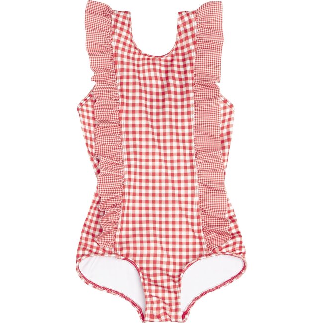 Red Gingham Ruffle One Piece - Minnow Swim | Maisonette