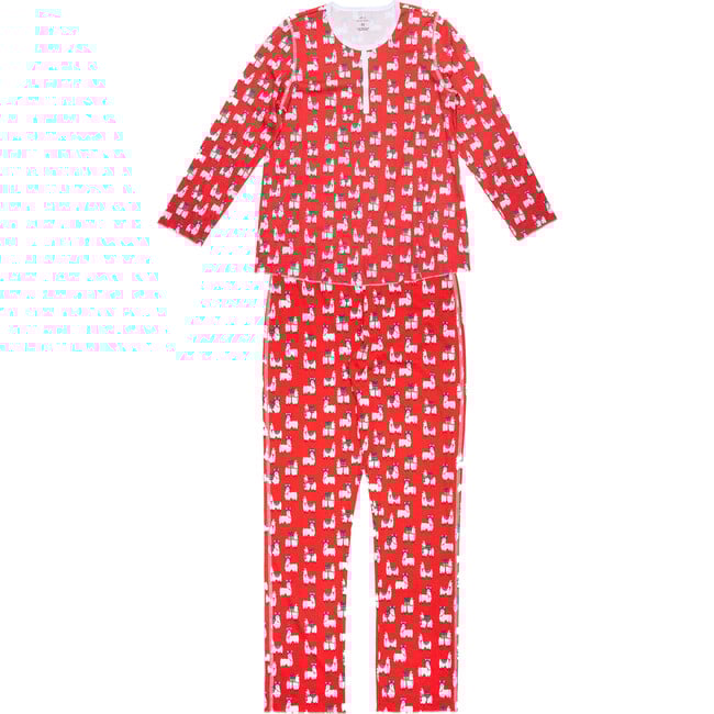 *Exclusive* Womens Fa-La-La Llamas Pajamas, Red - Pajamas - 1