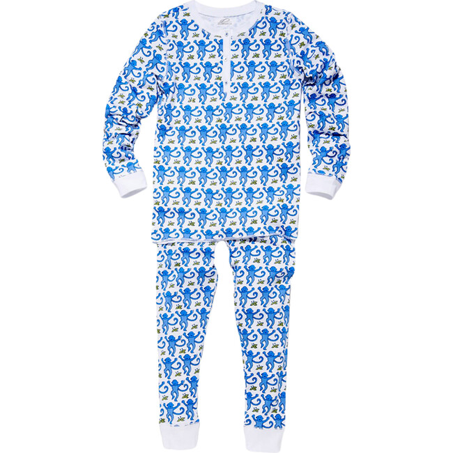 Kids Monkey Pajamas, Blue - Pajamas - 1
