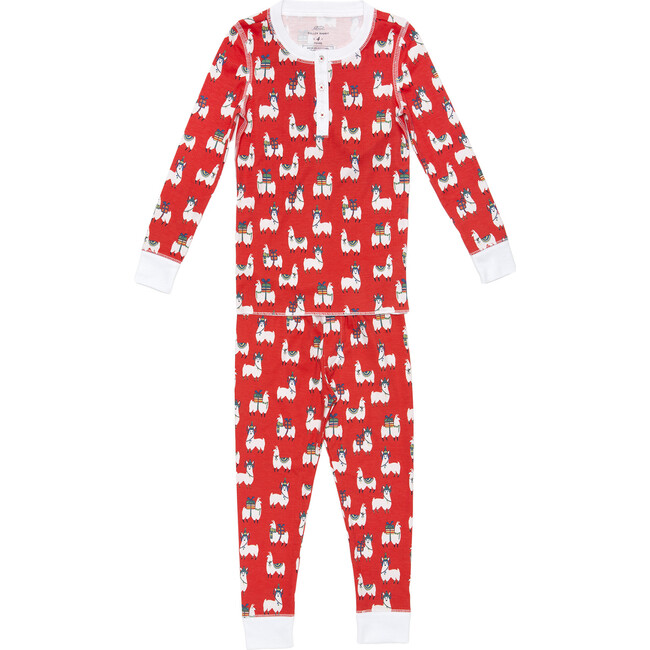 *Exclusive* Kids Fa-La-La Llamas Pajama Set, Red - Pajamas - 1