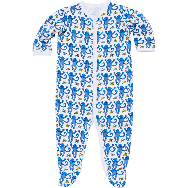 Monkey Footie Pajamas, Blue - Onesies - 1