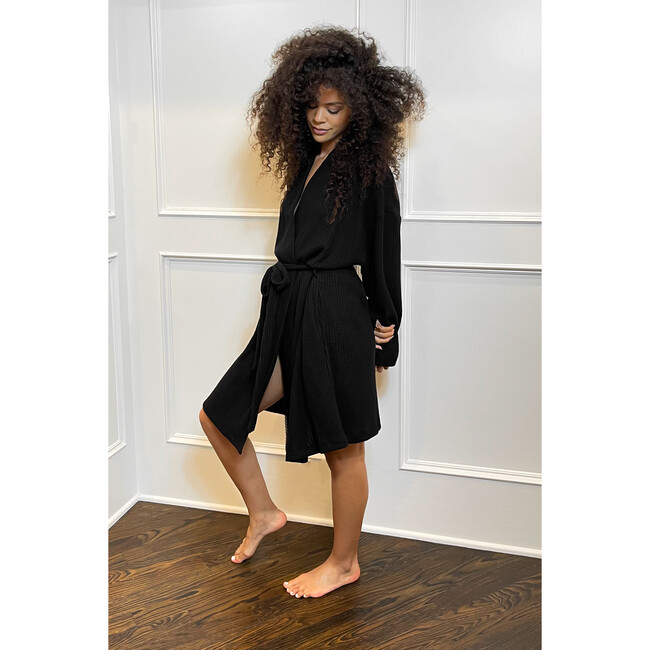 Women's Rabia Robe, Black Waffle - Robes - 3