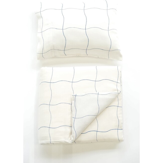 Organic Toddler Duvet Cover Set, Wavy Grid - Duvet Sets - 4