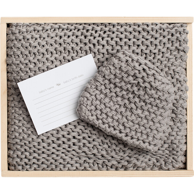 Comfy Knit Organic Cotton Baby Gift Set, Gray - Blankets - 1
