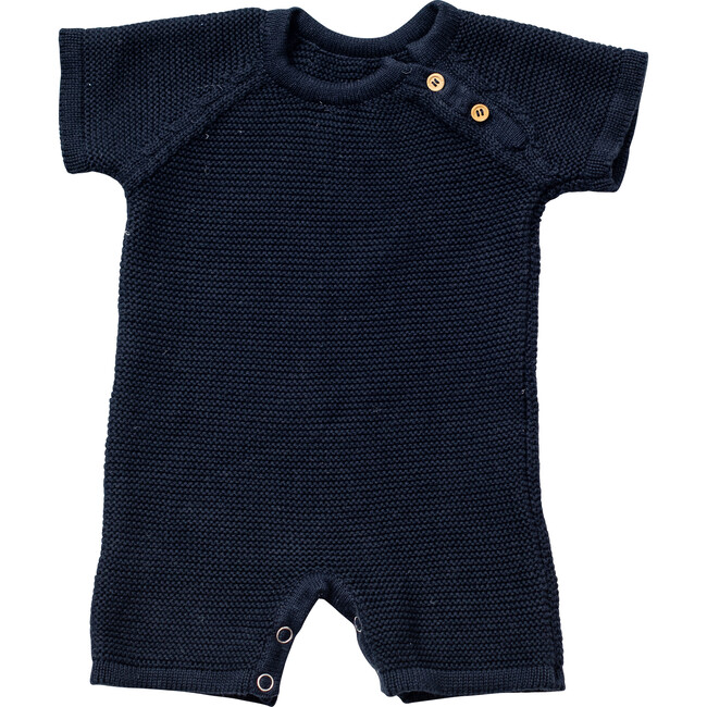 Organic Cotton Classic Knit Short Baby Romper, Navy