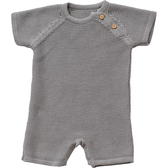 Organic Cotton Classic Knit Short Baby Romper, Gray - Rompers - 1