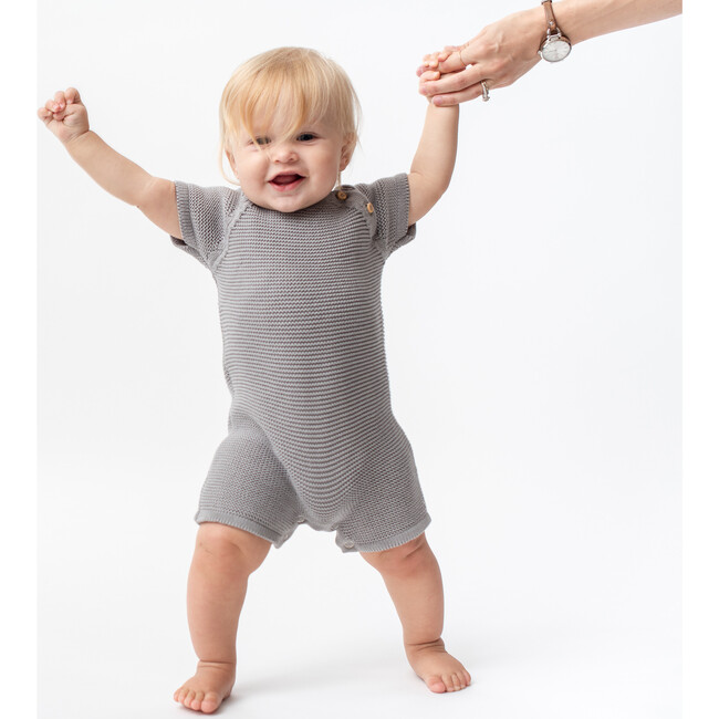 Organic Cotton Classic Knit Short Baby Romper, Gray - Rompers - 3