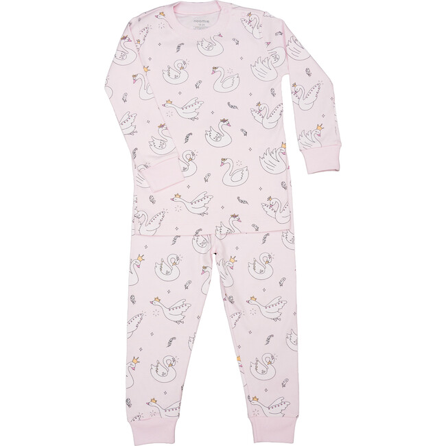 Two Piece Swan Pajamas, Pink - Pajamas - 1