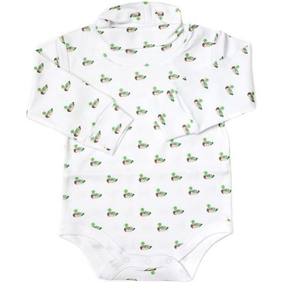 Mallard Turtleneck Onesie, White - Onesies - 1
