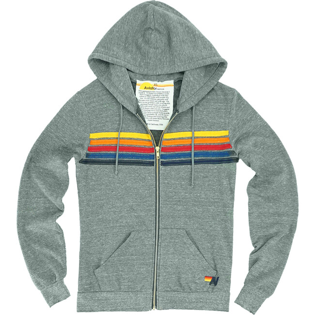 Adult 5 Stripe Zip Hoodie, Heather Grey - Sweatshirts - 1