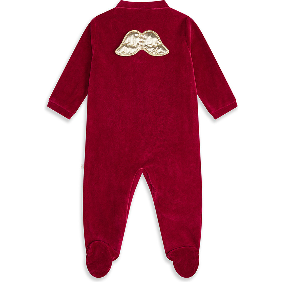 Velour Gold Angel Wing Sleepsuit, Burgundy - Onesies - 1