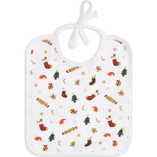 Christmas Print Hat and Bib Set, Burgundy