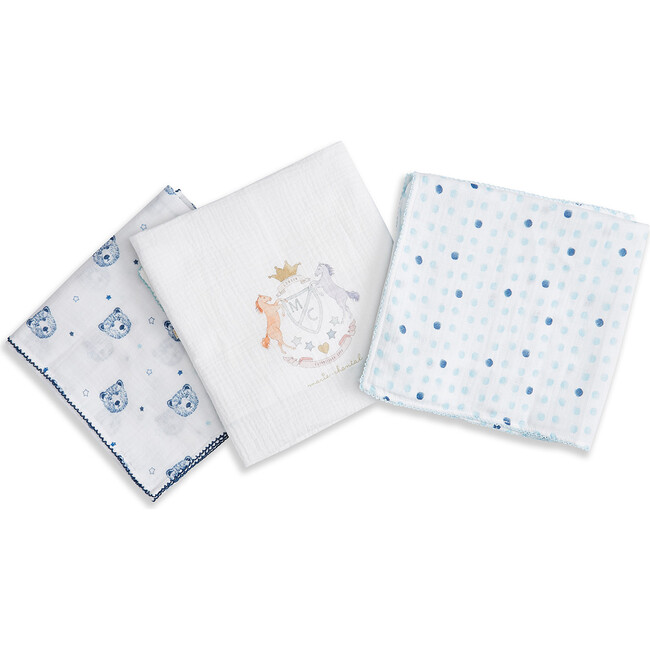 Set of 3 Printed Muslins in Voile Bag, Blue - Mixed Accessories Set - 1