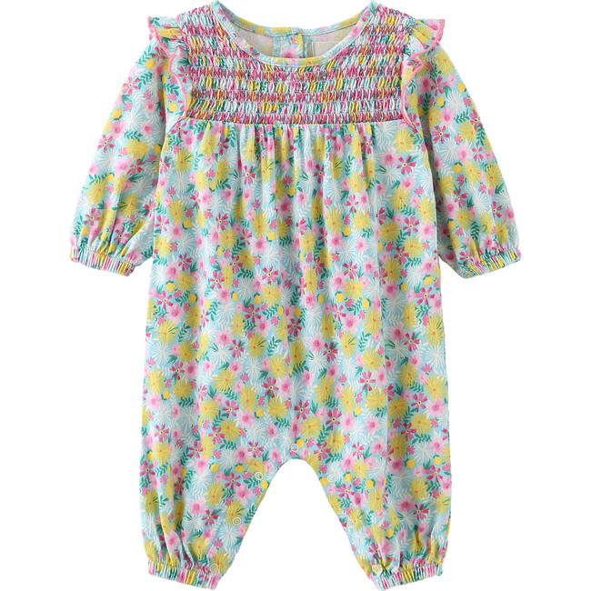 Smocked Floral Coverall, Print