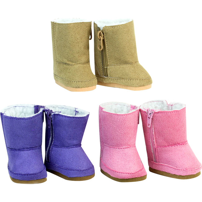 18" Doll Shoe Pack, Pink Purple and Tan